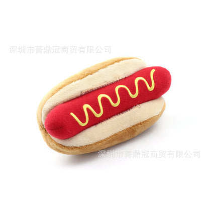 Dog pet toy plush sound variety food chips hamburger chicken leg bite toy cat pet supplies