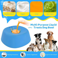 Blue dog bowl with white ball