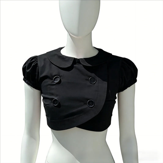 Doll Collar Puff Sleeve Double-Breasted Jacket