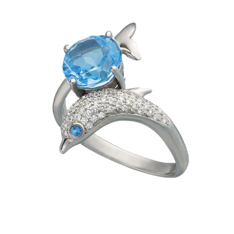 Dolphin Shaped Sapphire Blue Zircon Women's Ring
