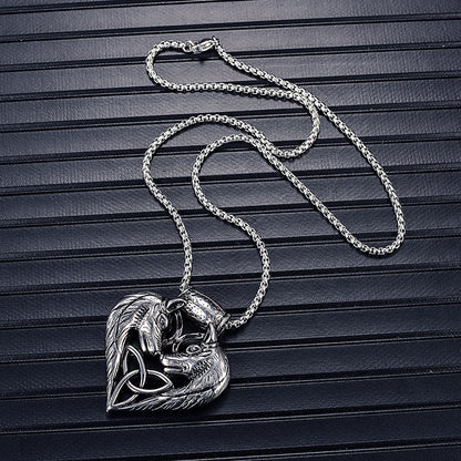 domineering double wolf head titanium steel pendant necklace