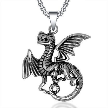 domineering double wolf head titanium steel pendant necklace