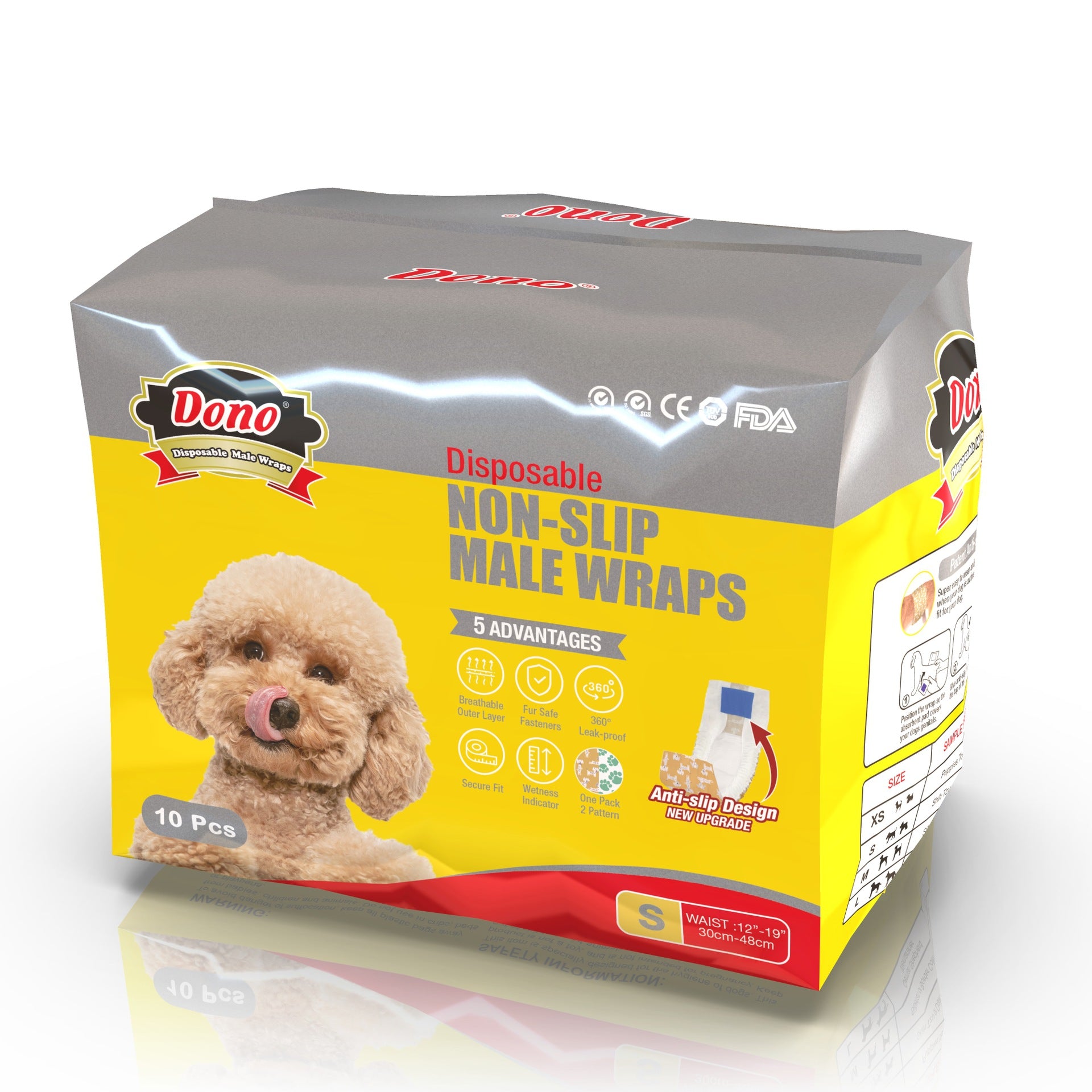 Dono Non-Slip Male Dog Diapers with Wet Wipes