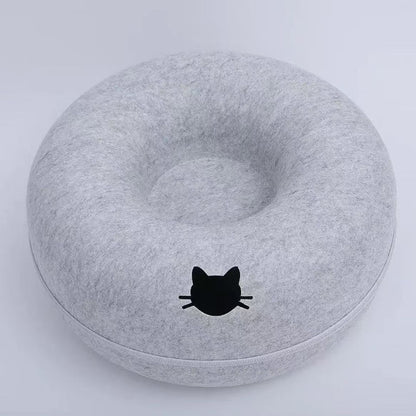 Donut Felt Pet Nest with Zipper Tunnel