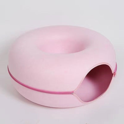 Donut Felt Pet Nest with Zipper Tunnel