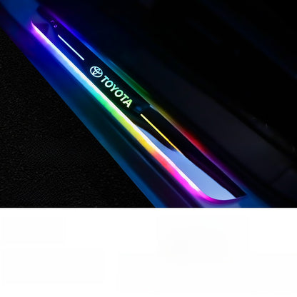 Door greeting footrest magnetic threshold light without wiring - automotive ambient lighting - interior modification - LED flowing breathing light