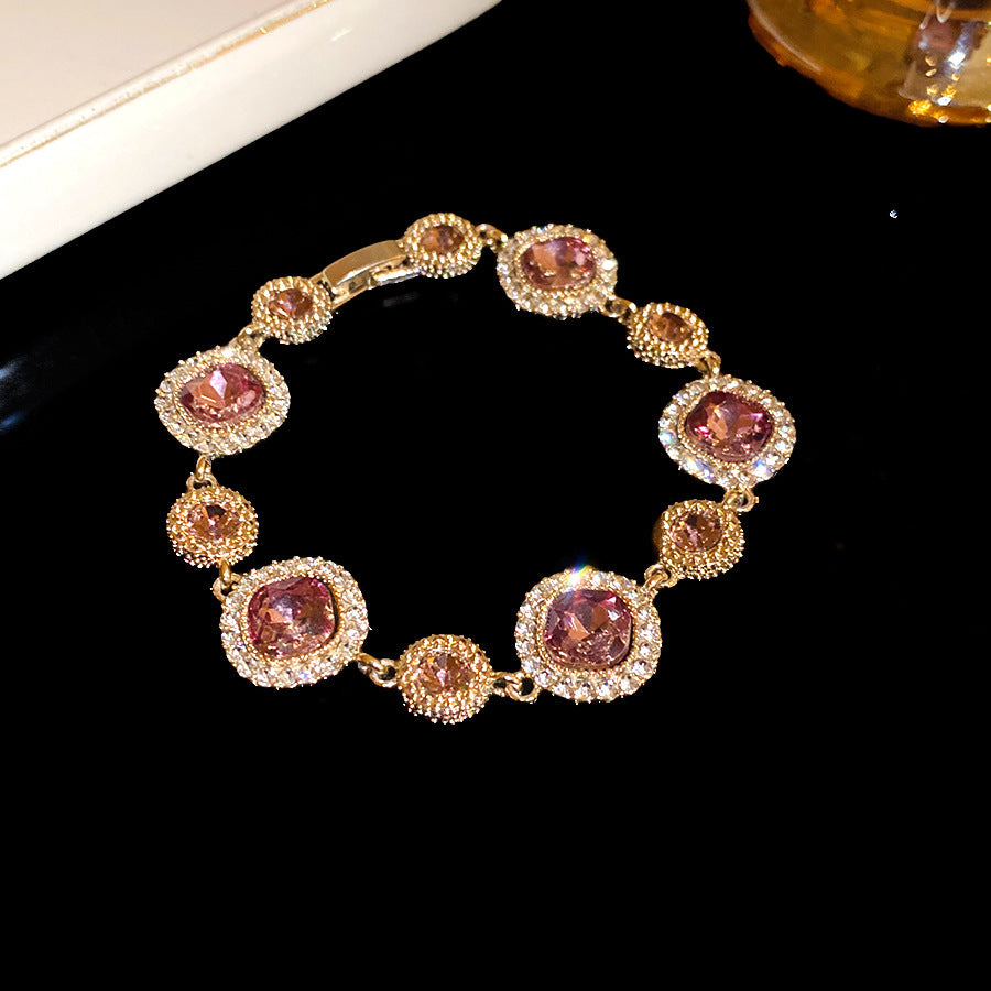 Dopamine Diamond-Encrusted Square Geometric Buckle Bracelet