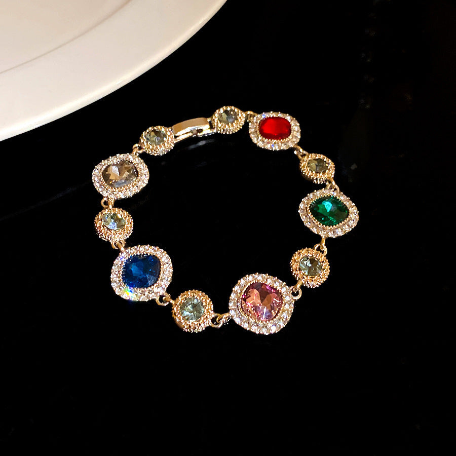 Dopamine Diamond-Encrusted Square Geometric Buckle Bracelet
