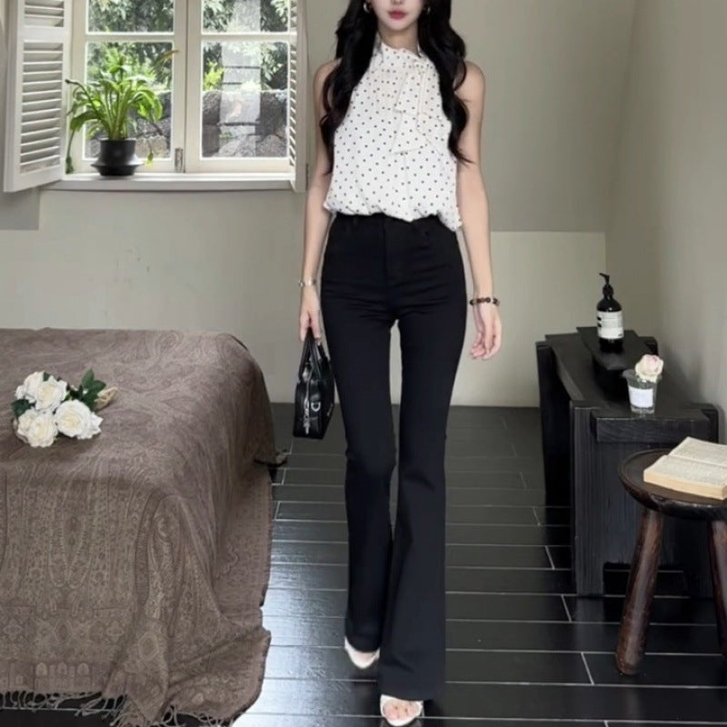 Dot Sleeveless Top and Bootcut Jeans Set