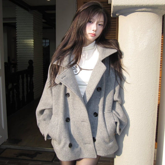 Double-breasted hooded coat