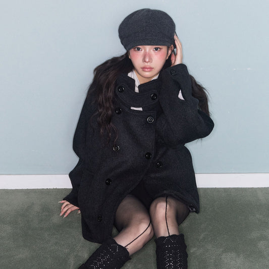 Double-breasted hooded coat