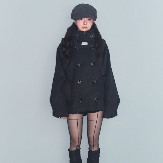 Double-breasted hooded coat