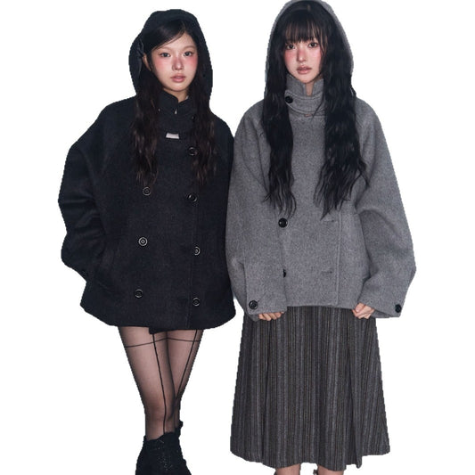Double-breasted hooded coat