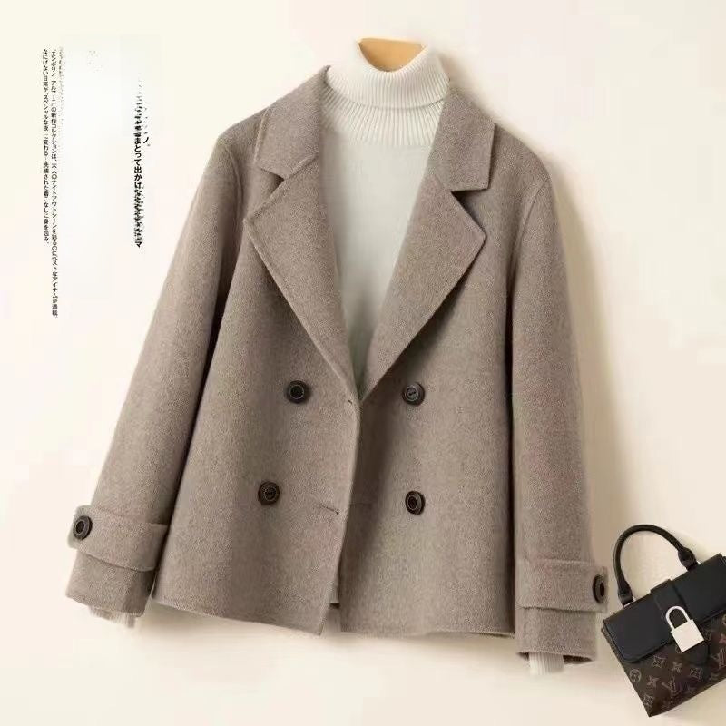Double-breasted reversible wool coat