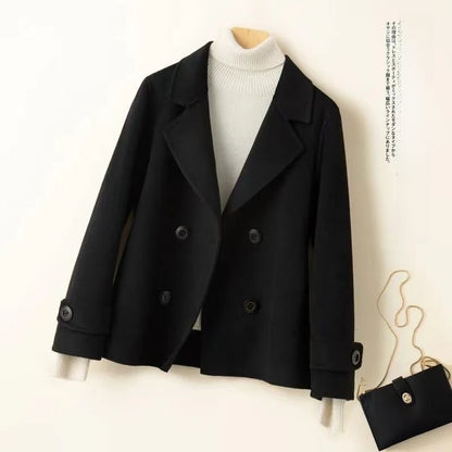 Double-breasted reversible wool coat
