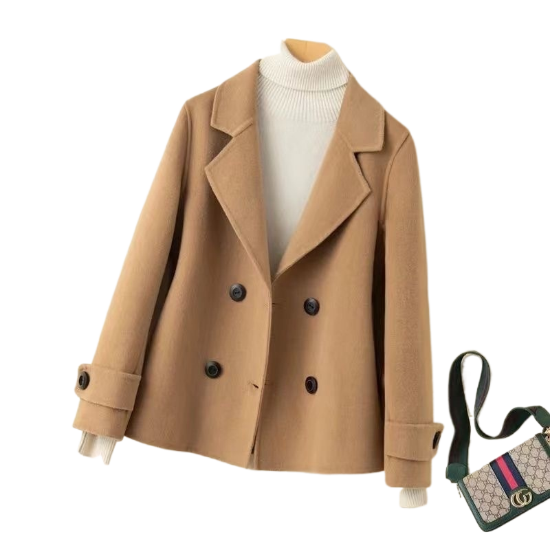 Double-breasted reversible wool coat