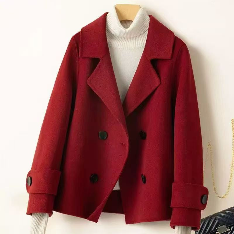 Double-breasted reversible wool coat
