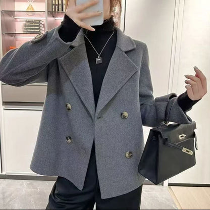 Double-breasted reversible wool coat