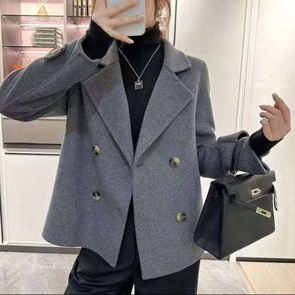 Double-breasted reversible wool coat
