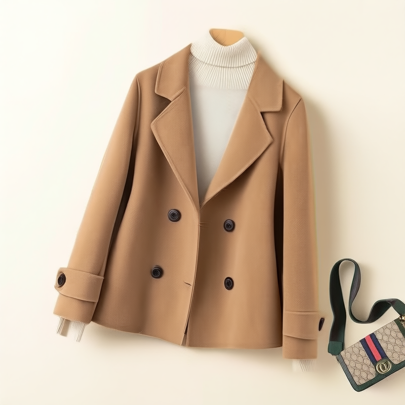 Double-breasted reversible wool coat
