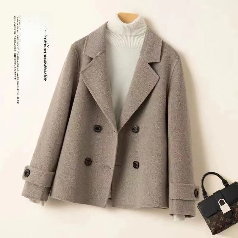 Double-breasted reversible wool coat