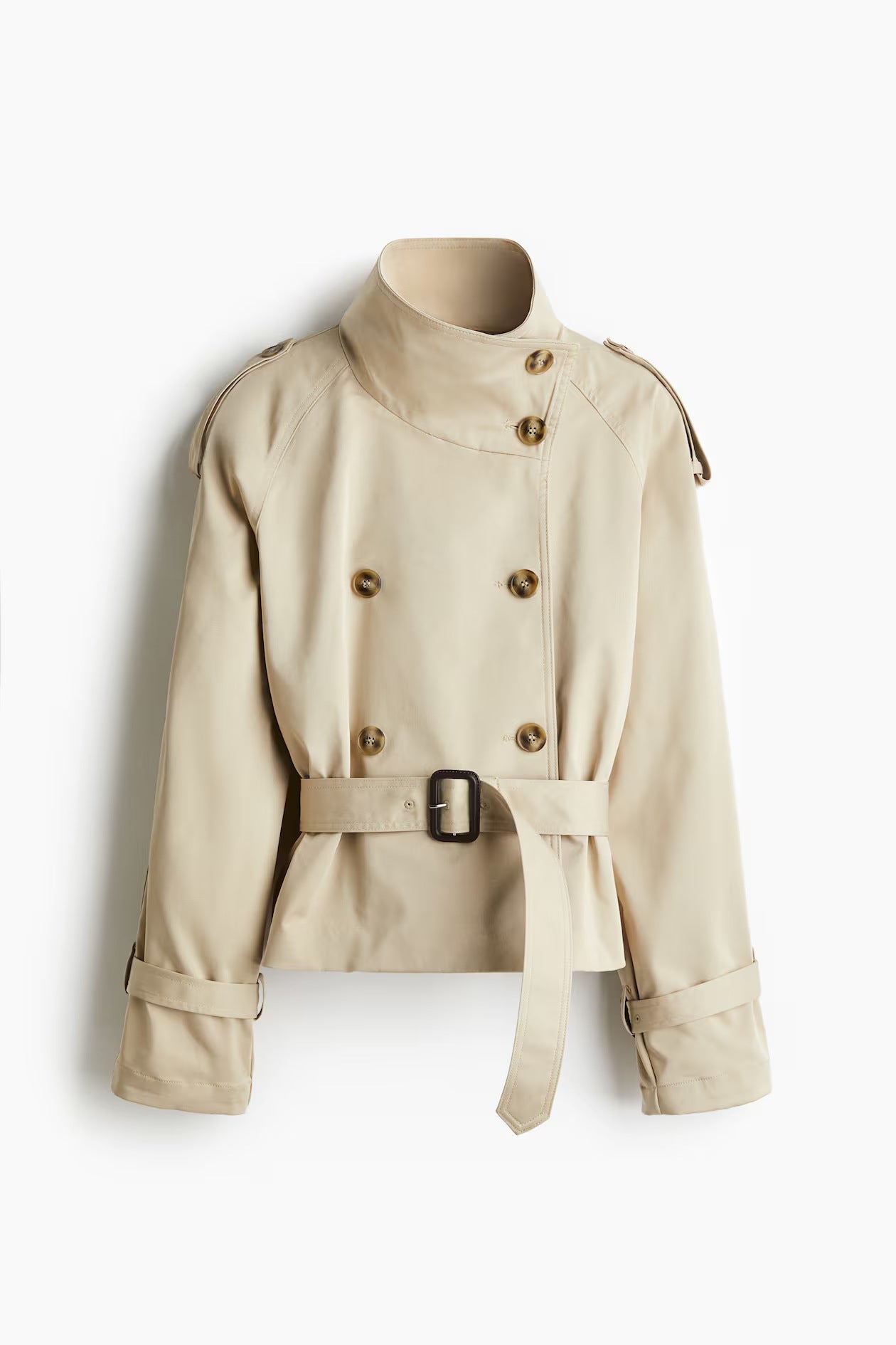 Double-breasted waist-cinched short windbreaker coat
