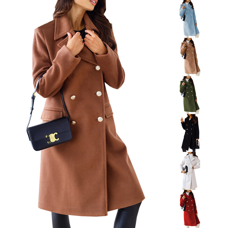 Double-breasted woolen coat