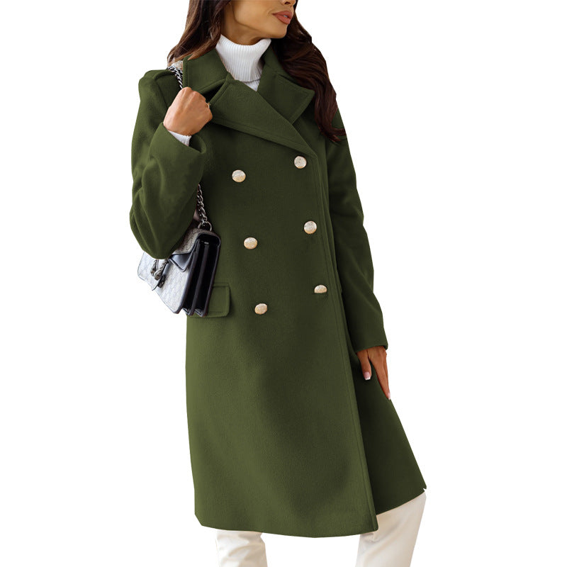 Double-breasted woolen coat