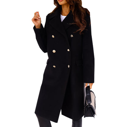 Double-breasted woolen coat