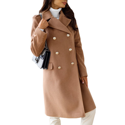 Double-breasted woolen coat