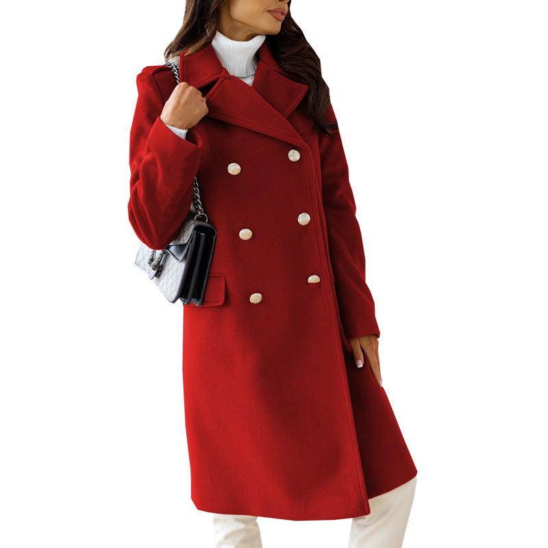 Double-breasted woolen coat