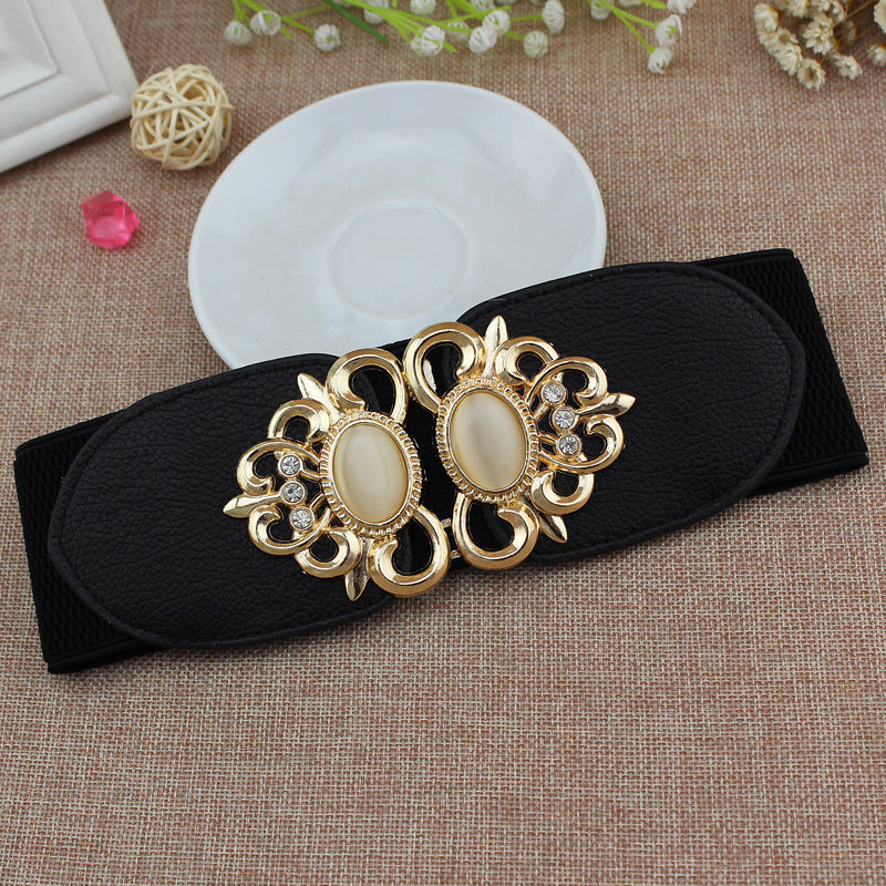 Double cat's eye inlaid waist belt