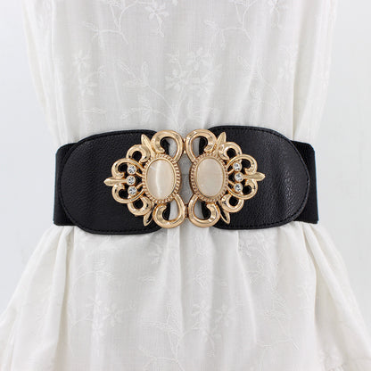 Double cat's eye inlaid waist belt