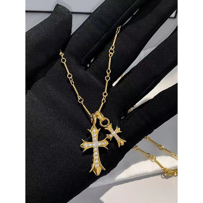 Double Cross Alloy Necklace Punk Clavicle Chain
