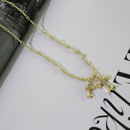 Double Cross Alloy Necklace Punk Clavicle Chain