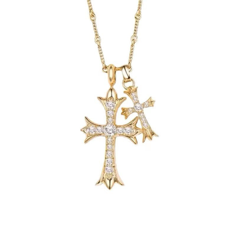 Double Cross Alloy Necklace Punk Clavicle Chain