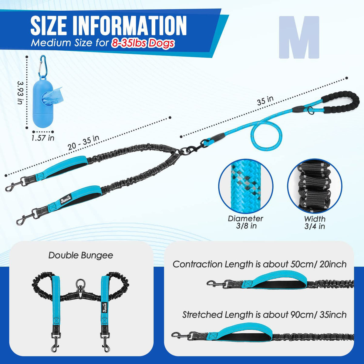 Double Dog Leash with Reflective Anti-Tangle Strap