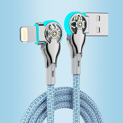 Double Elbow Swivel Braided Fast Charging Data Cable with Light