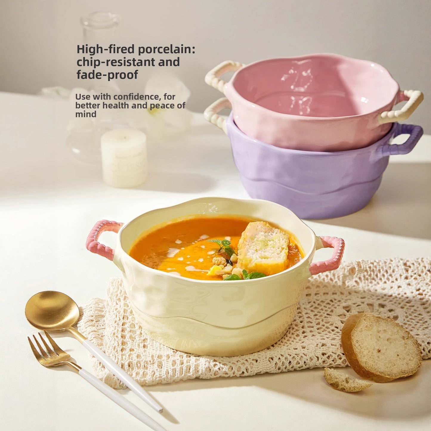 Double-Handle Ceramic Soup Bowl