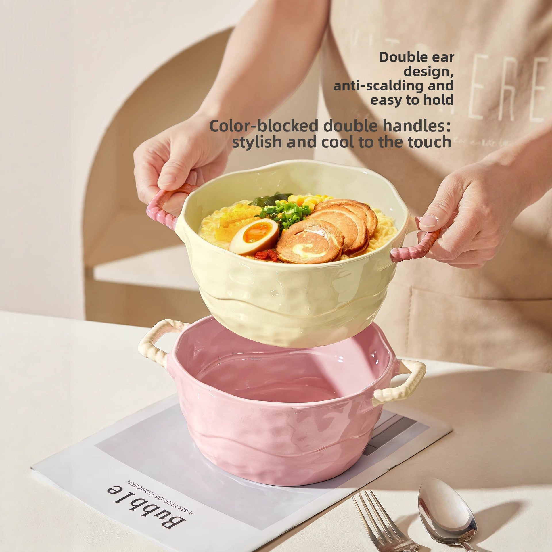 Double-Handle Ceramic Soup Bowl