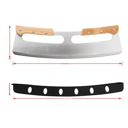 Double Handle Stainless Steel Pizza Cutter with Wooden Handle