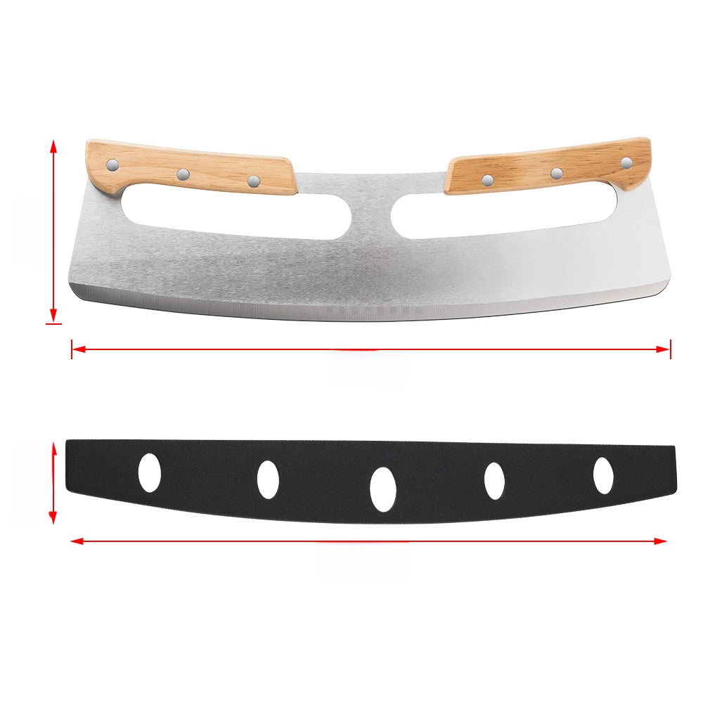 Double Handle Stainless Steel Pizza Cutter with Wooden Handle