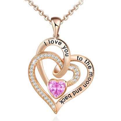 Double Heart Birthstone Letter Necklace