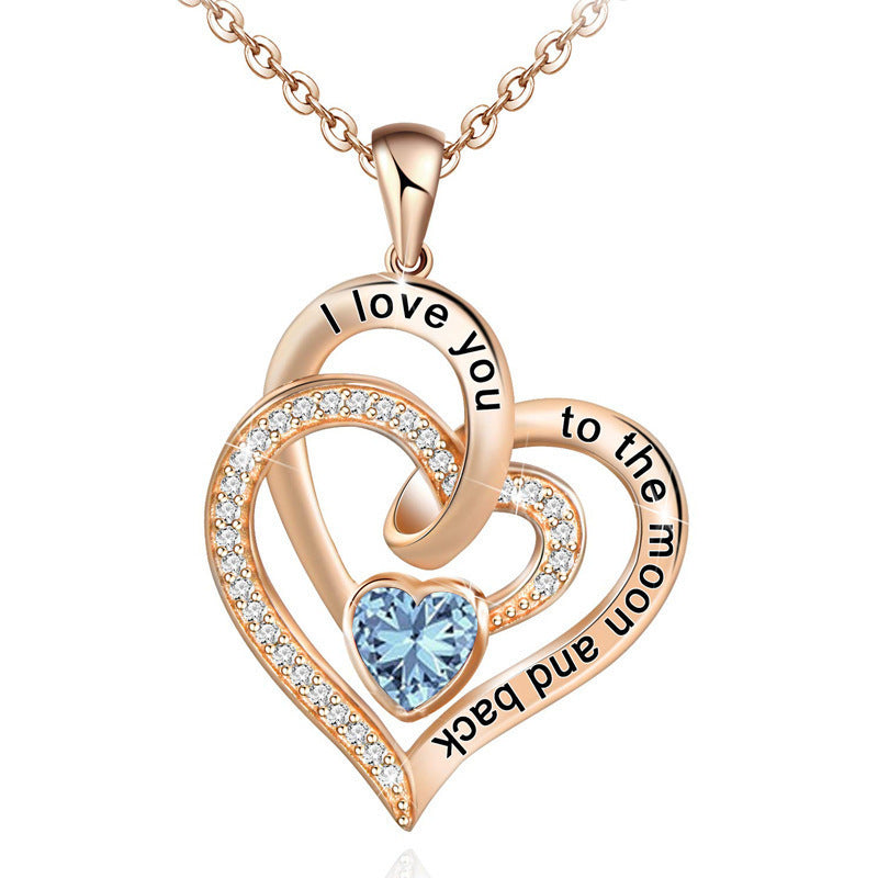 Double Heart Birthstone Letter Necklace