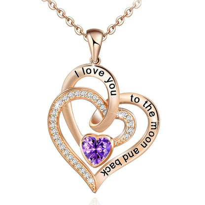 Double Heart Birthstone Letter Necklace