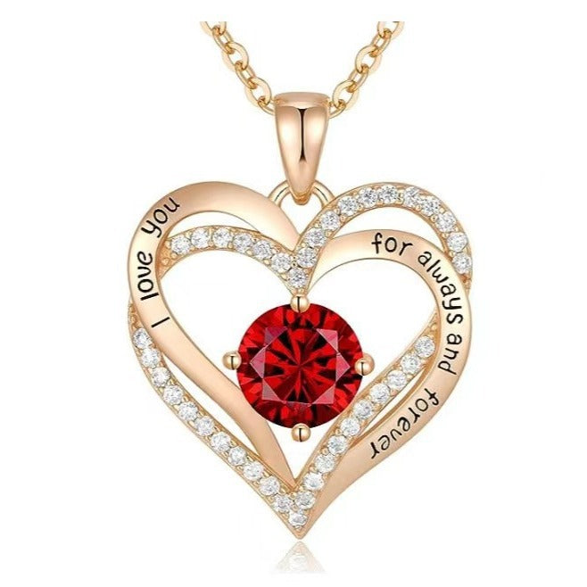Double Heart Gemstone Necklace