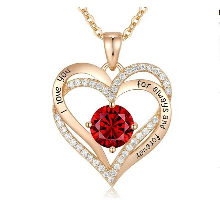 Double Heart Gemstone Necklace