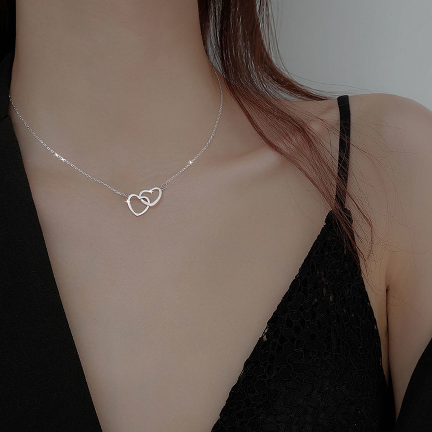 Double Heart Necklace Gold Plated Alloy Chain