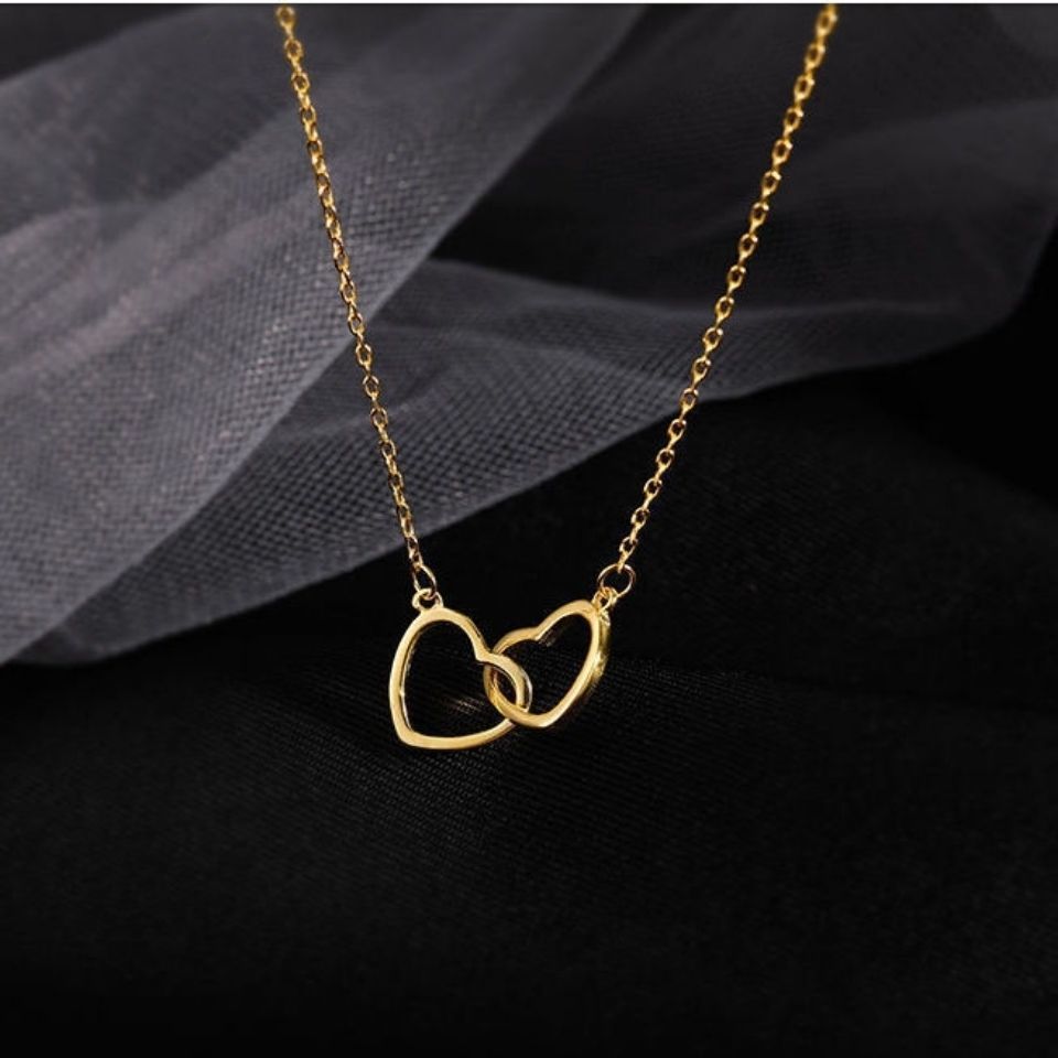 Double Heart Necklace Gold Plated Alloy Chain