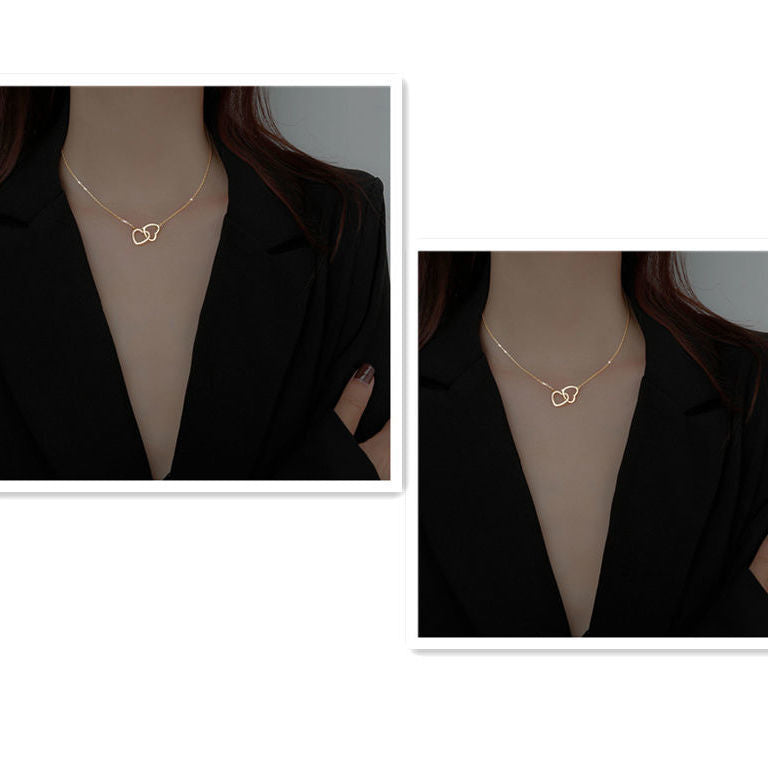 Double Heart Necklace Gold Plated Alloy Chain